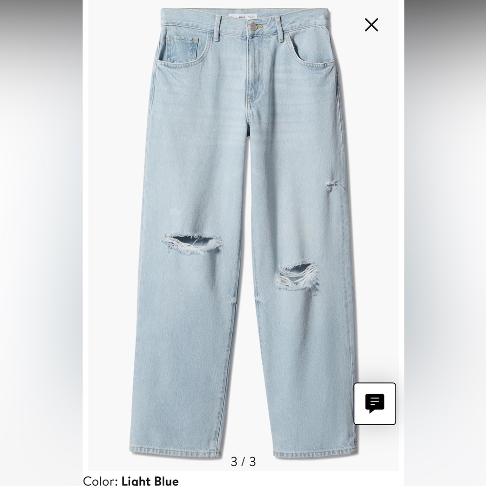 Mango Ripped Knee Rigid Wide Leg Jeans - Picture 2 of 7